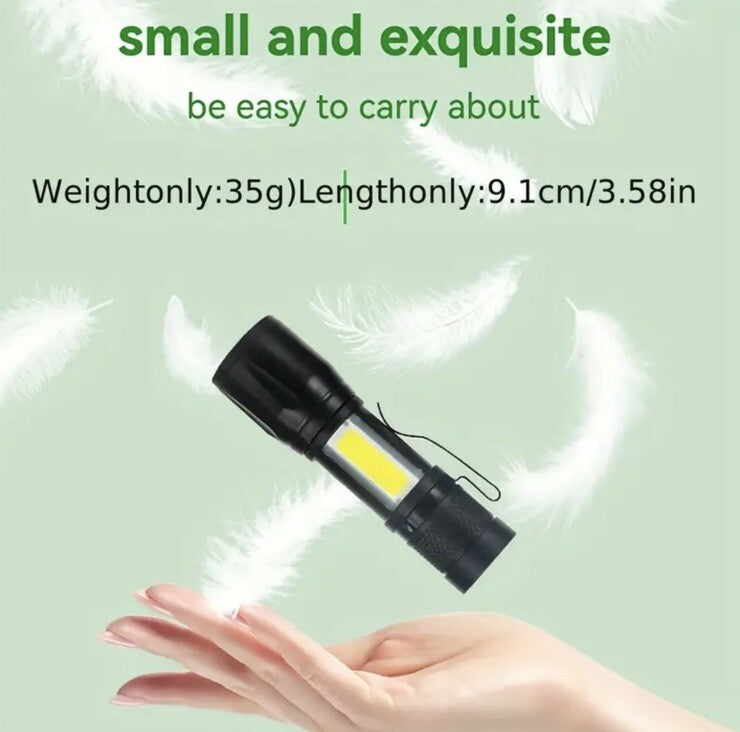 Black Mini Rechargeable Flash - Light Compact With Clip & Charge Cable UK Stock