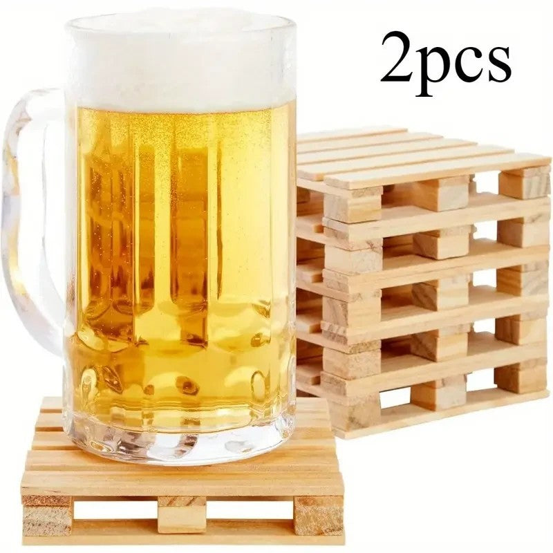 2 x Mini Wood Pallet Stack - able Coasters for Hot and Cold Drinks Gift UK