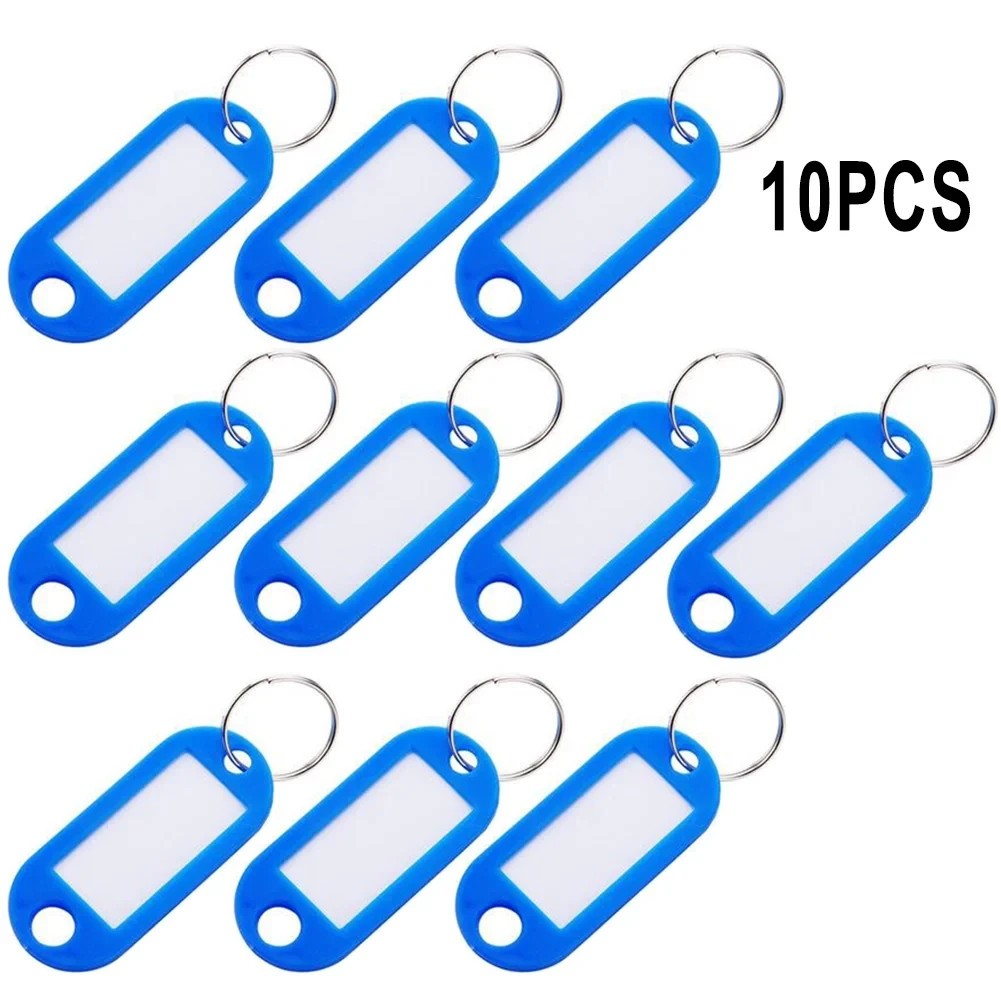 10 x Dark Blue Plastic Key - Ring ID Tags Name Label Key Fob Tag - UK Stock