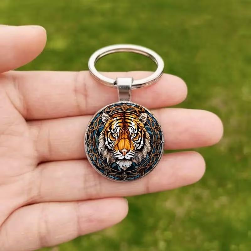 Metal Tiger Wildlife Charm Keyring Premium Keychain Gift UK