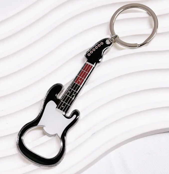 Black Electric Guitar Bottle Opener Keyring Premium Keychain Gift UK