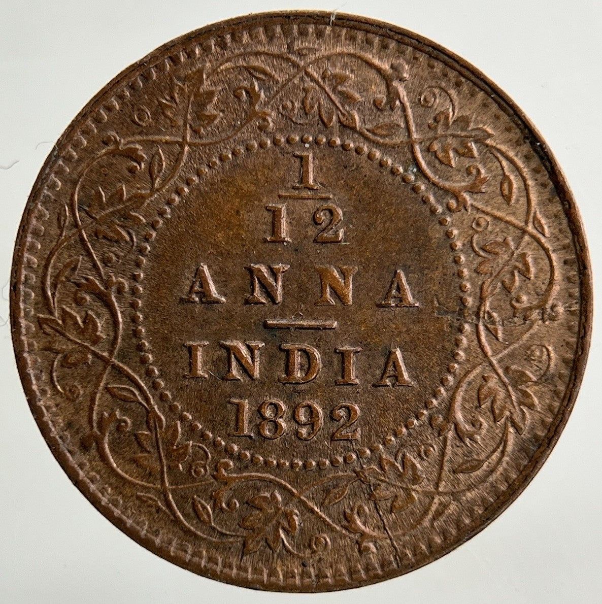1892 India 1/12 Anna Coin | Very Fine Grade