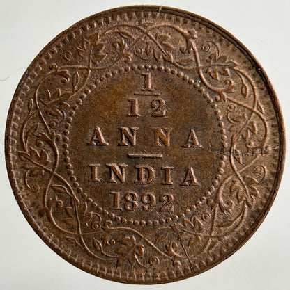 1892 India 1/12 Anna Coin | Very Fine Grade