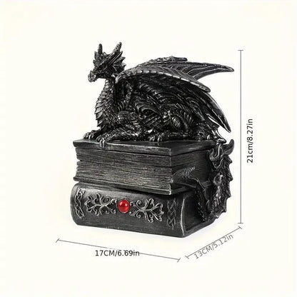 Medieval Black Dragon Jewellery / Money Box Resin Statue Home Sculpture Gift UK