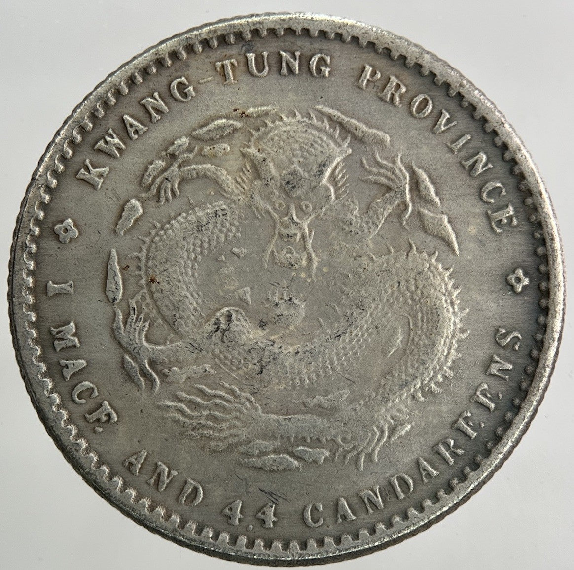 China Kwang Tung 1 Mace 4.4 Candareens 20 Cents Silver Coin | Collectable Grade