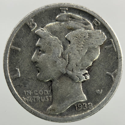 1938 - S US USA Mercury Dime Silver Coin | Collectable Grade