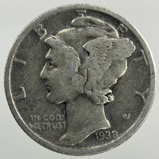 1938 - S US USA Mercury Dime Silver Coin | Collectable Grade