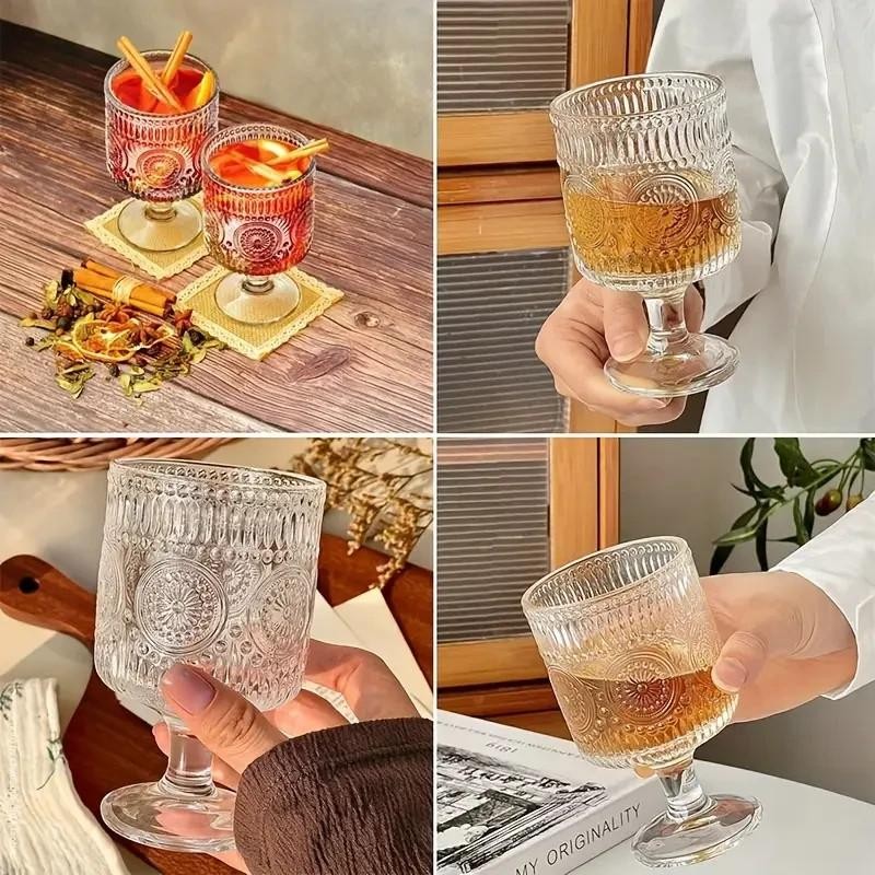 x1 Glass 6oz Goblet Drinking Glass Vintage Floral Design Whiskey Cocktail UK