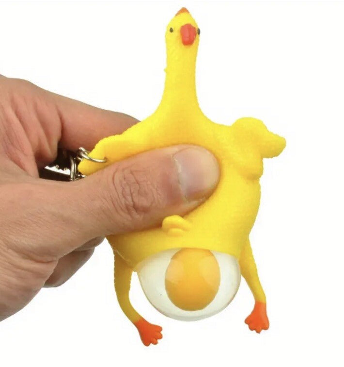 Mini Fun Chicken Laying Egg Rubber Keyring Premium Keychain Gift UK