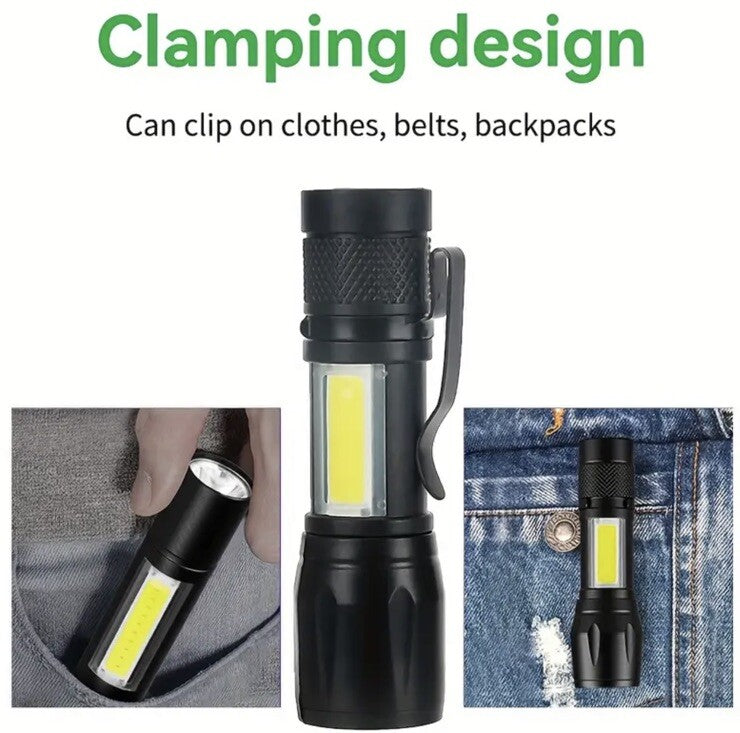 Black Mini Rechargeable Flash - Light Compact With Clip & Charge Cable UK Stock