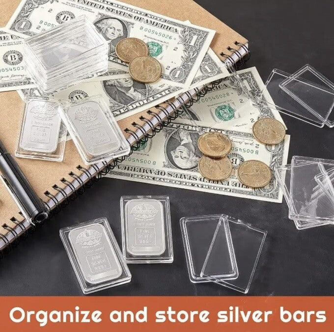 1 x Silver Bullion Bar Coin Transparent Clear Protective Capsule - 5cm x 3cm