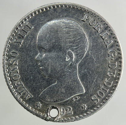 1892 Spain 50 Centavos Silver Coin | Fine Collectable Grade