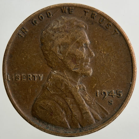 1945 - S US USA Lincoln One Cent Coin | Collectable Grade
