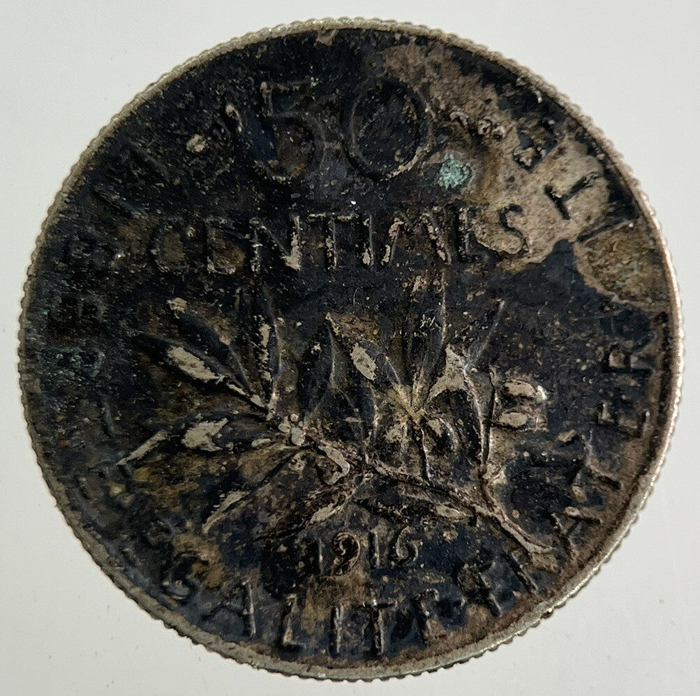 1916 France 50 Centimes Silver Coin | Fine Collectable Grade
