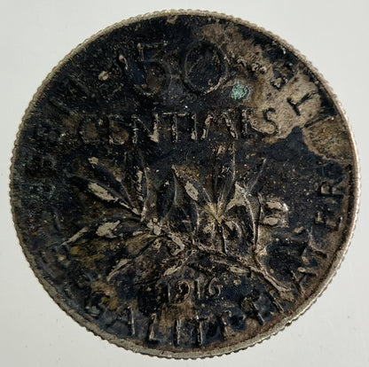 1916 France 50 Centimes Silver Coin | Fine Collectable Grade