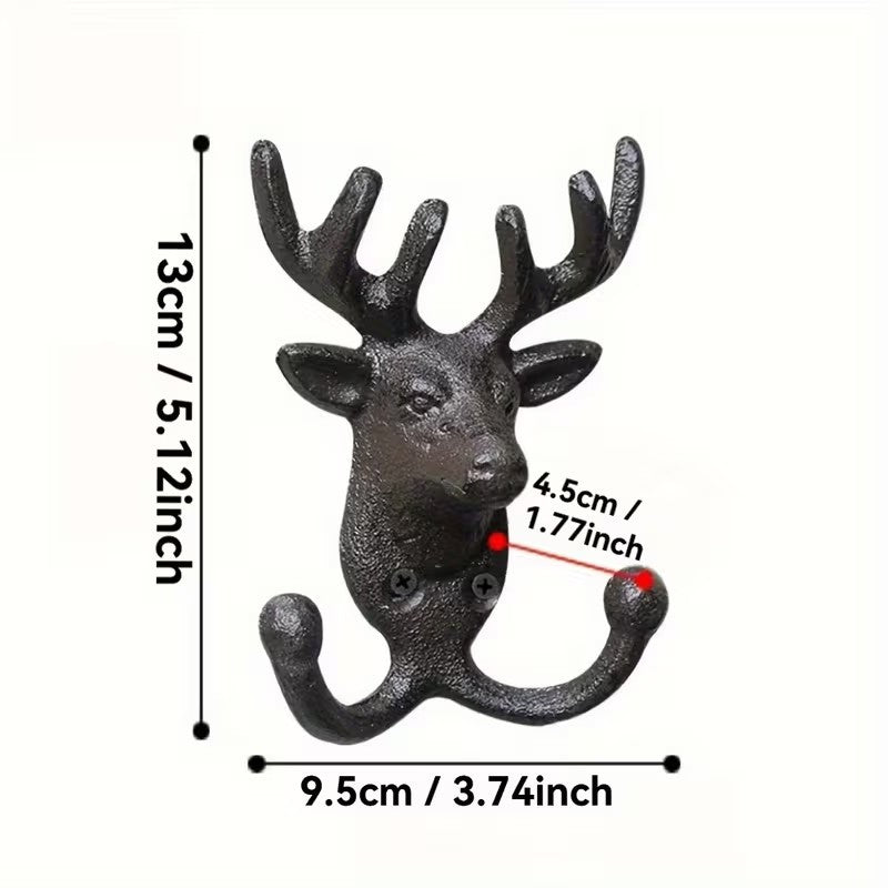 Cast Iron Heavy Duty Deer Clothing Hook Wall Mounted Hanging Rack Holder