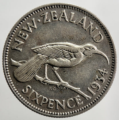 1934 New Zealand Sixpence Silver Coin | Fine Collectable Grade | a2439