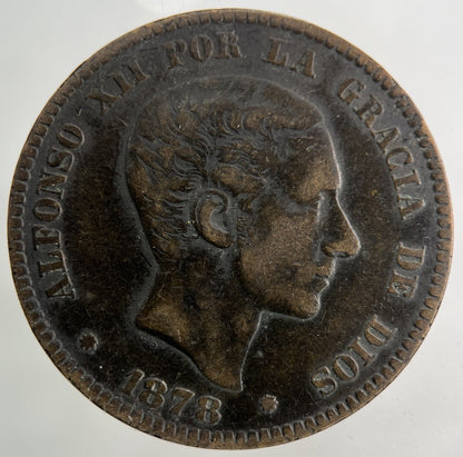1878 Spain 10 Centimos Coin | Fine Collectable Grade