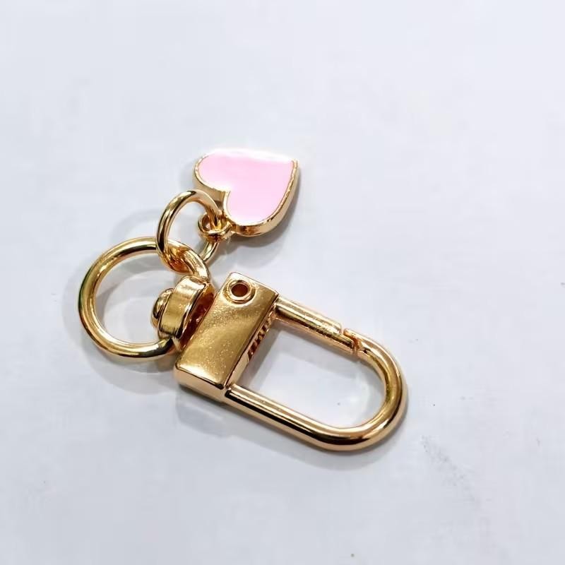 Mini Metal Cute Pink Love Heart Charm Keyring Keychain Gift UK