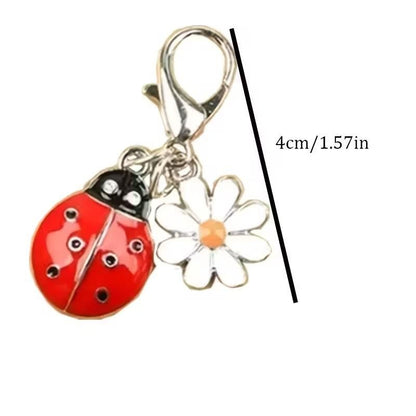 Cute Metal Ladybird & Daisy Flower Charm Keyring Premium Keychain Gift UK