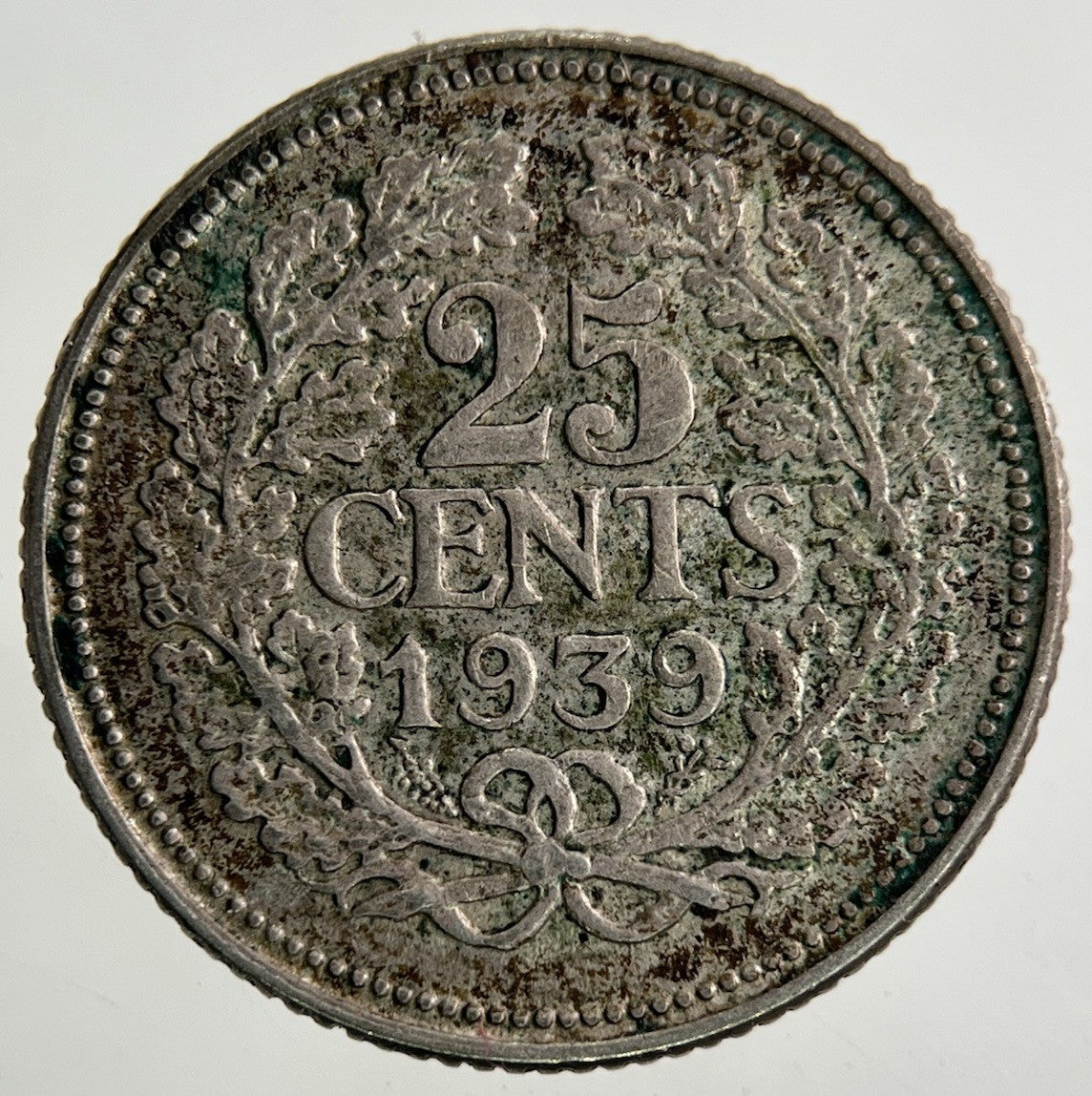 1939 Netherlands 25 Cents Silver Coin | Fine Collectable Grade