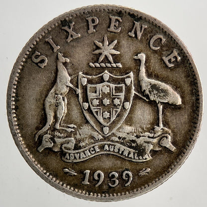 1939 - M Australia Sixpence Silver Coin | Fine Collectable Grade | a6441