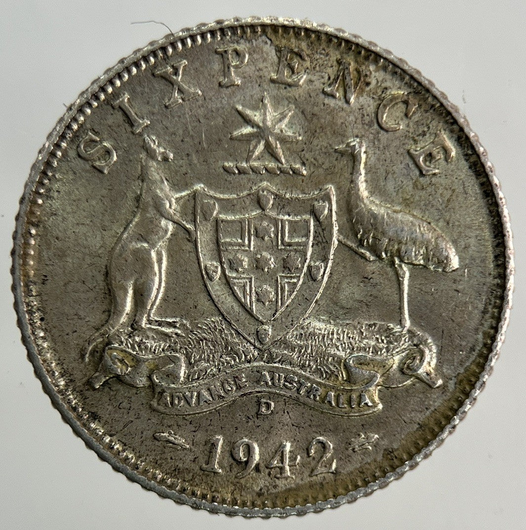 1942 - D Australia Sixpence Silver Coin | Very High Grade