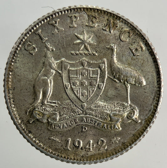 1942 - D Australia Sixpence Silver Coin | Very High Grade