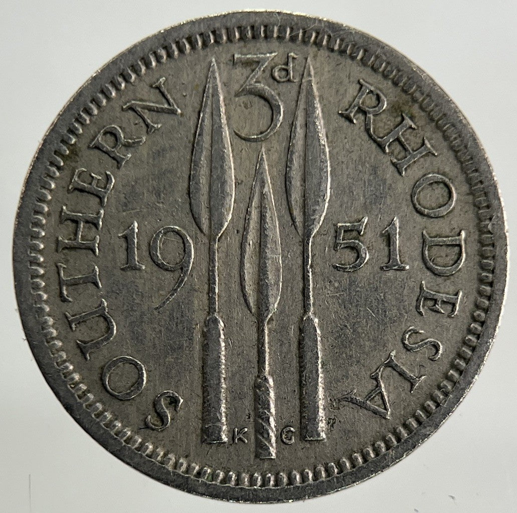 1951 Africa Rhodesia Threepence Coin | Fine Collectable Grade