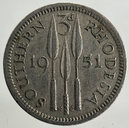 1951 Africa Rhodesia Threepence Coin | Fine Collectable Grade