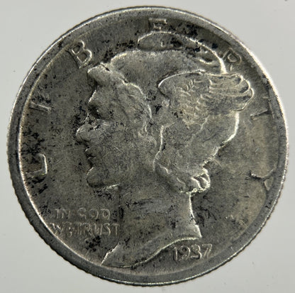 1937 US USA Mercury Dime Silver Coin | Collectable Grade