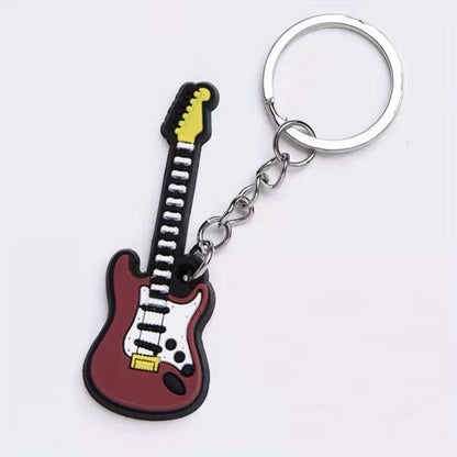 Mini Rubber Electric Guitar Instrument Music Keyring Premium Keychain Gift UK