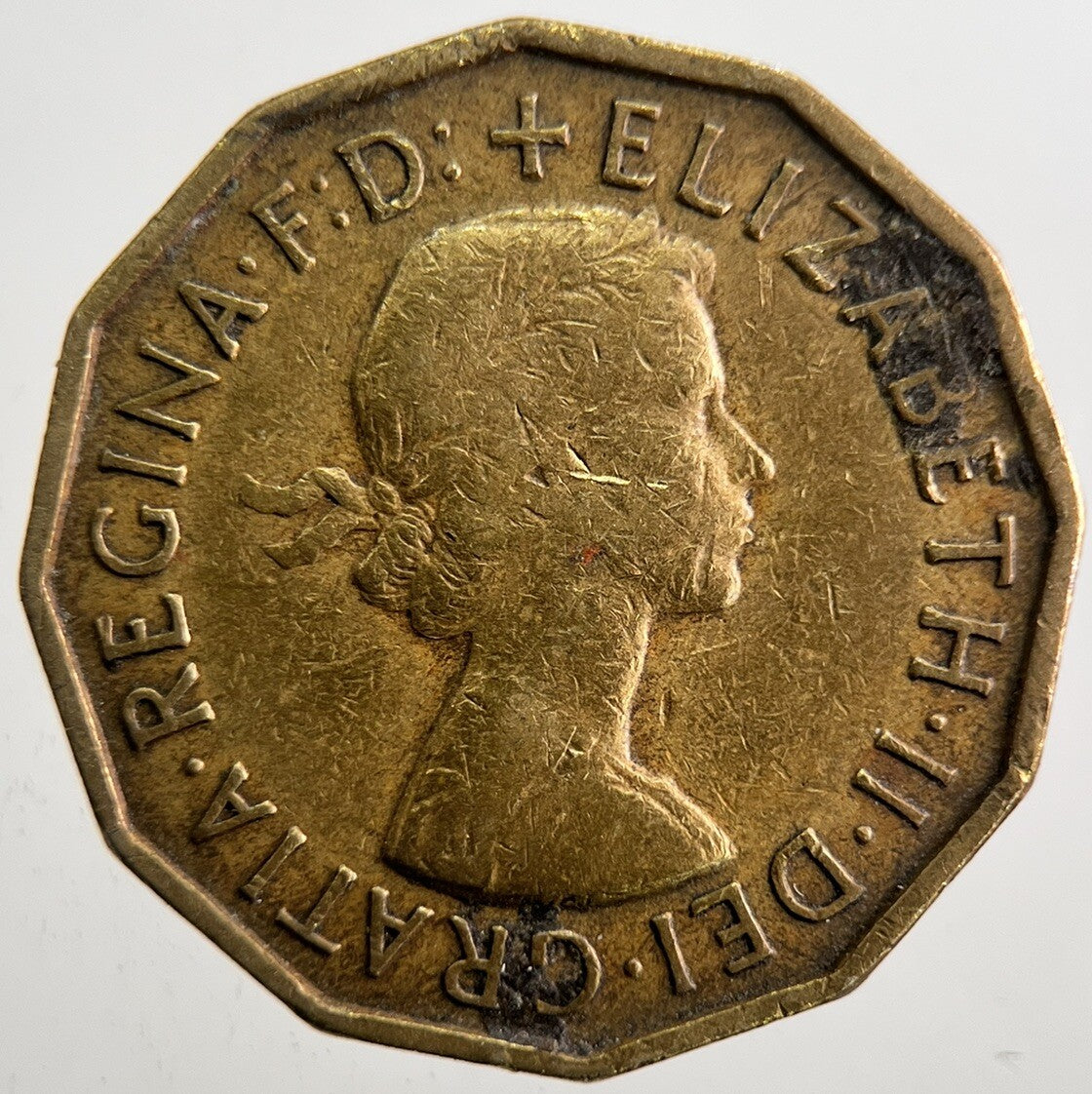 1957 British Brass Threepence Coin | Fine Collectable Grade | a7361