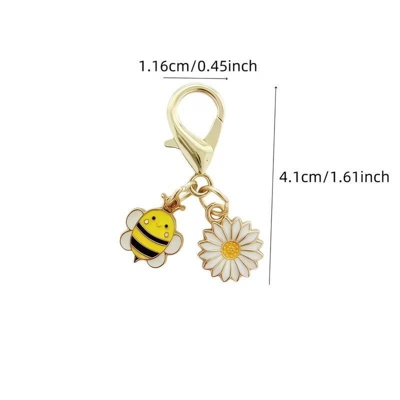 Metal Honey Bee & Sunflower / Daisy Charm Keyring Keychain Gift UK