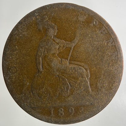 1893 Victoria One Penny Coin | Worn Grade