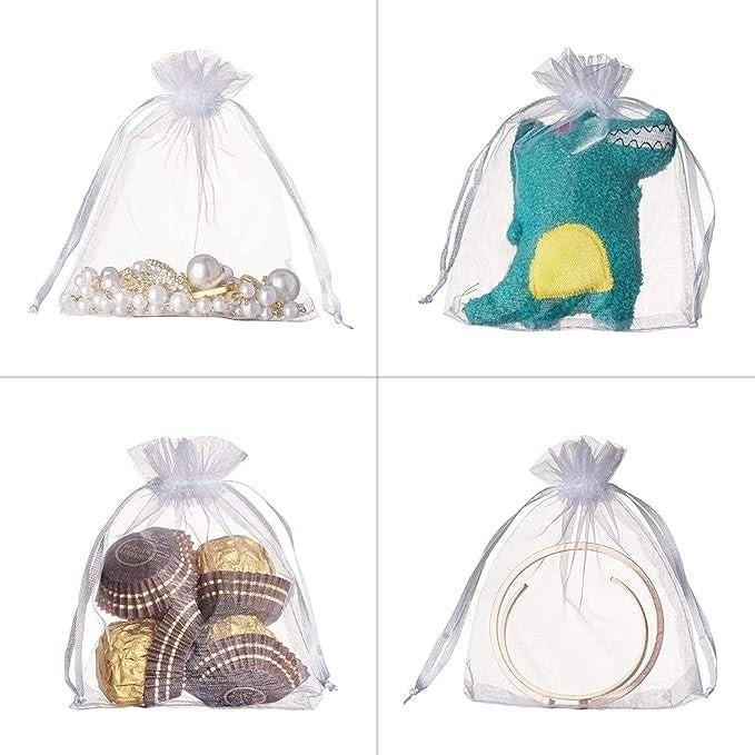 10 x Clear White Drawstring Jewellery Present Gift Bags for Party 9cm x 12cm