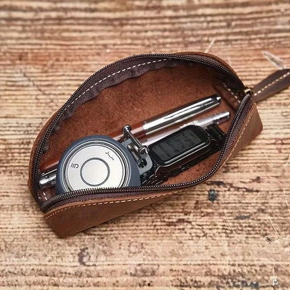 Cowhide Vintage Style Pencil Case Premium Genuine Leather Glasses Storage Bag