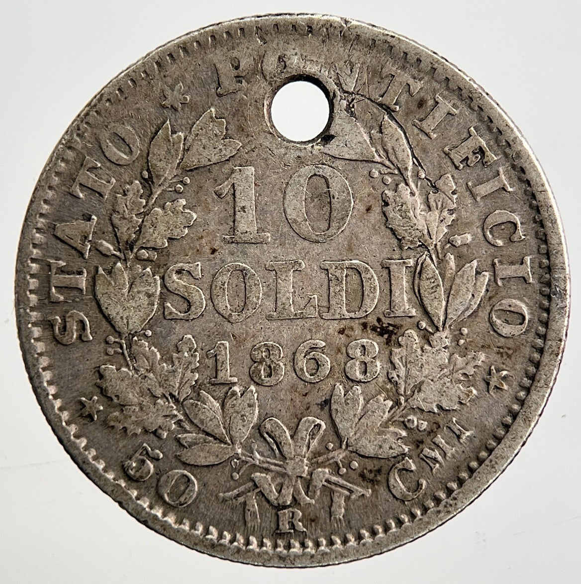 1868 Italy 10 Soldi Papal State Silver Coin | Collectable Grade