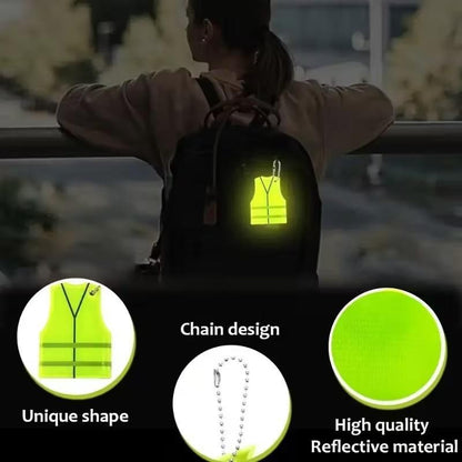 Mini Neon Yellow Vest Workers Jacket Reflective Night Keyring Keychain Gift UK