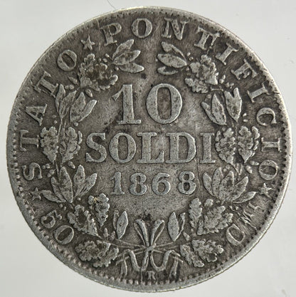 1868 Italy Papal States 10 Soldi Silver Coin | Fine Collectable Grade