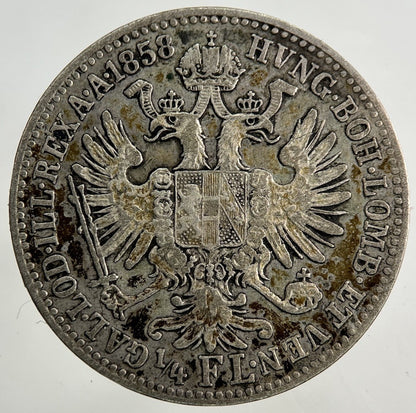 1858 Austria Hungary 1/4 Florin Silver Coin | Fine Collectable Grade