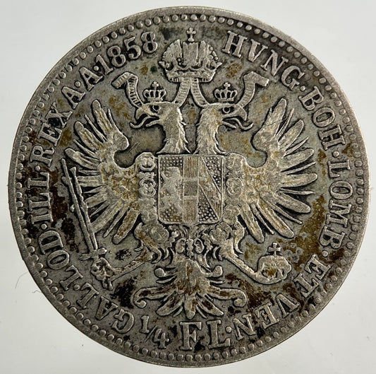 1858 Austria Hungary 1/4 Florin Silver Coin | Fine Collectable Grade