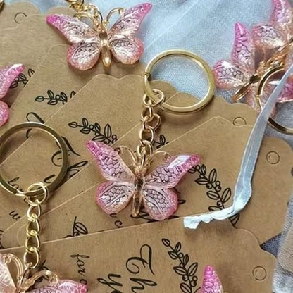 Mini Cute Purple & Gold Butterfly Keyring Premium Keychain Gift UK
