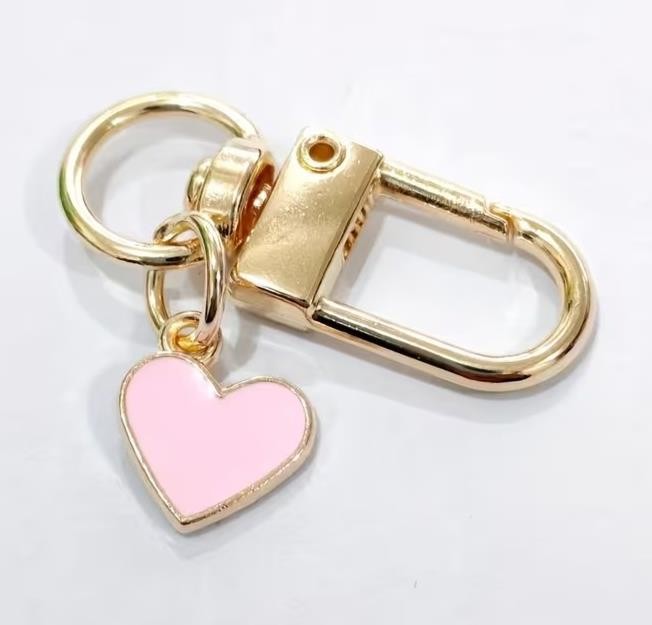 Mini Metal Cute Pink Love Heart Charm Keyring Keychain Gift UK