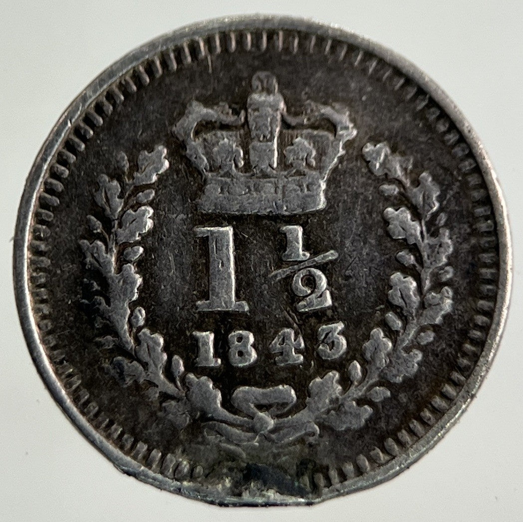 1843 Victoria Three - Half - Pence 1 1/2 Silver Coin | Collectable Grade