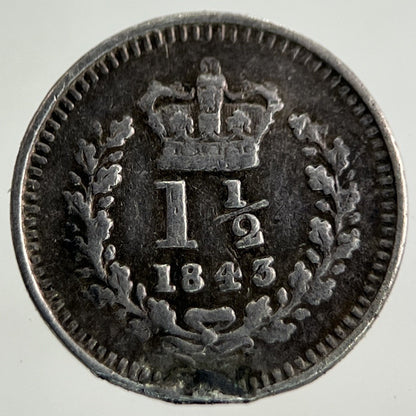 1843 Victoria Three - Half - Pence 1 1/2 Silver Coin | Collectable Grade