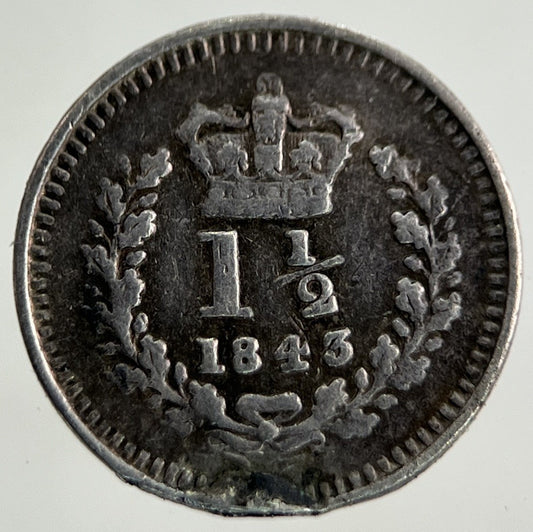 1843 Victoria Three - Half - Pence 1 1/2 Silver Coin | Collectable Grade
