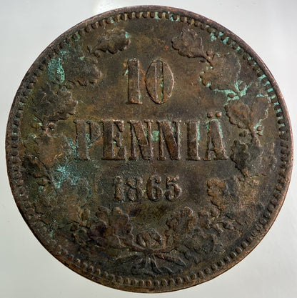 1865 Finland 10 Pennia Coin | Fine Collectable Grade