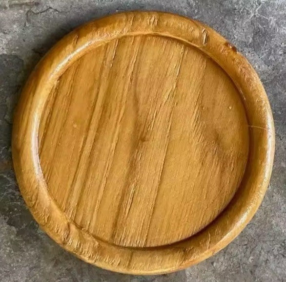 1 x Wooden Carved Round Shaped Coaster Tabletop Coffee Drink Rustic Tray