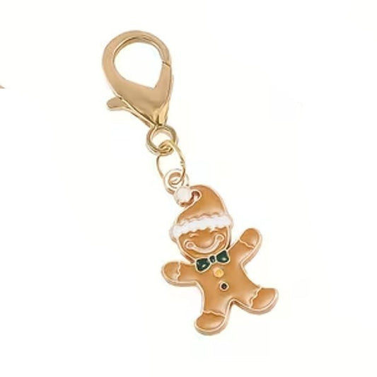 Mini Metal Christmas Ginger Bread Man Charm Keyring Keychain Gift UK